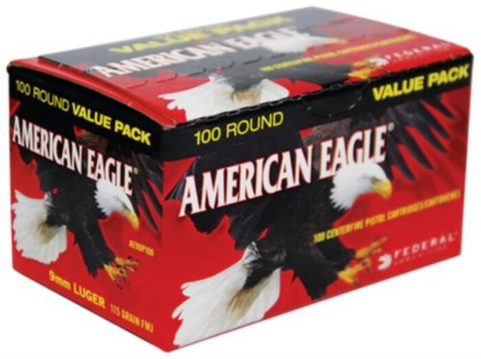 Federal American Eagle 9mm 115gr, Full Metal Jacket 100 Rounds Per Box